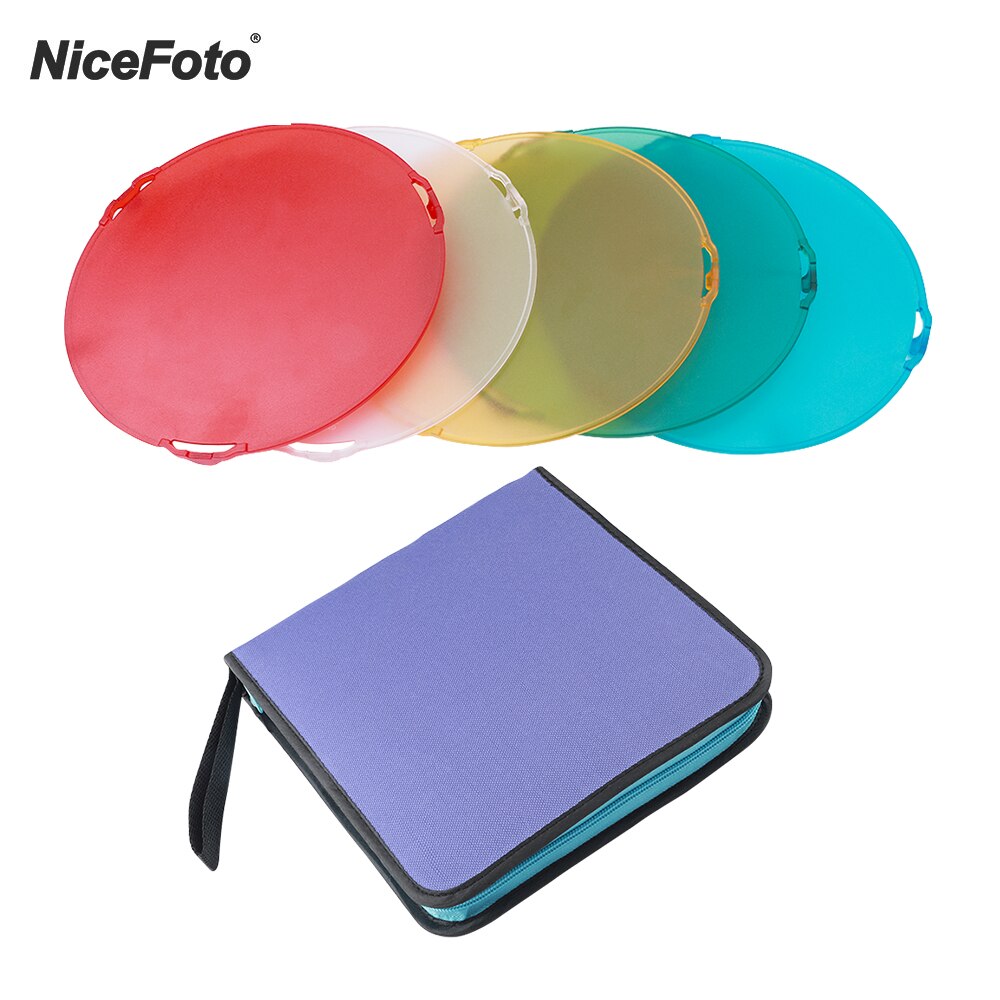 Universele NiceFoto 5 pcs Standaard Beauty Dish Reflector Kleur Filters Diffuser F185mm met Draagtas Verschillende Kleuren Fotografie