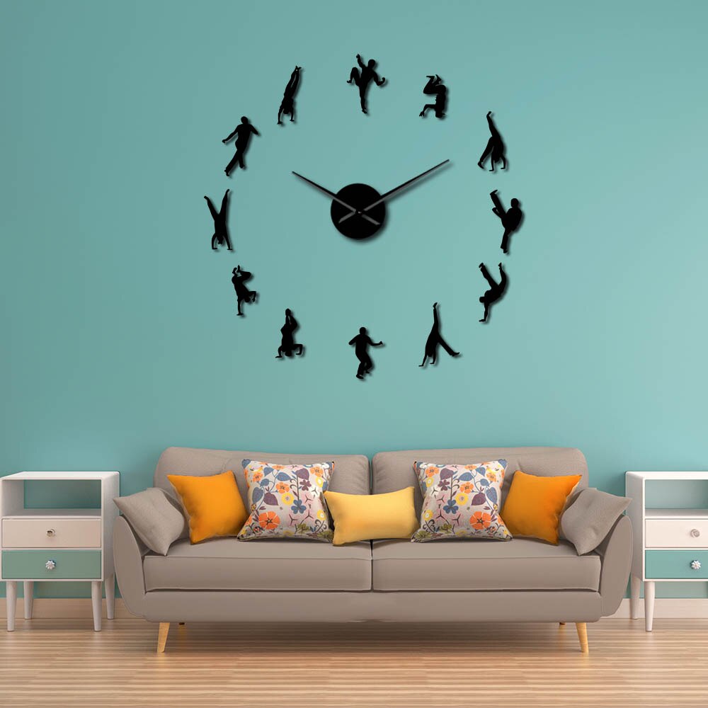 Capoeira Art-Reloj de pared grande Diy, arte marcial brasileño, siluetas de Capoeiristas, superficie de espejo, reloj deportivo, decoración del hogar