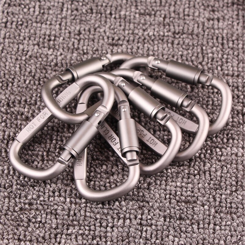 1set = 6 Uds de aleación de aluminio de la audaz tuerca larga hebilla mosquetón No 8 D-Tipo de llavero mosquetón con tornillo de bloqueo para acampar y pescar