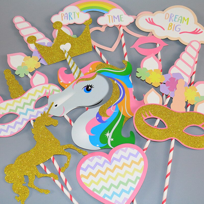 Accessoires de stand Photo licorne arc-en-ciel, décoration de fête d'anniversaire pour enfants, fournitures pour de mariage