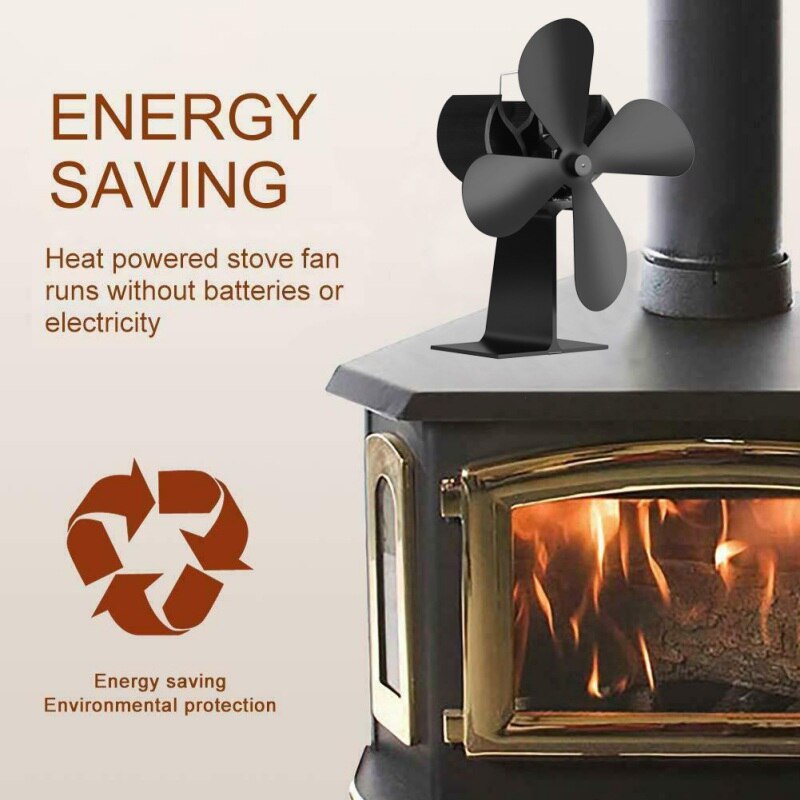 4 Blades Heat Powered Wood Stove Fan Wood Log Burner Fireplace Eco Friendly Fan`