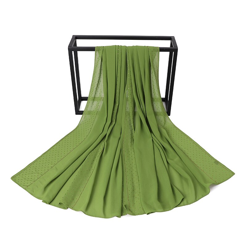 Écharpe en mousseline de soie avec perles pour femmes, Hijab avec perçage de cristal, châles, bandeau, écharpe, 19 couleurs au choix: COLOR 10