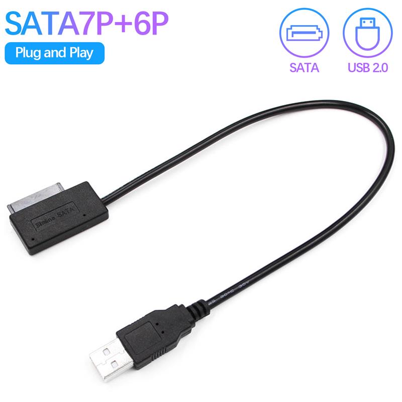 Slimline USB 2.0 To SATA Cable For Tablet Laptop Notebook Optical Drive Adapter Converter Cable For DVD CD ROM PC TXTB1