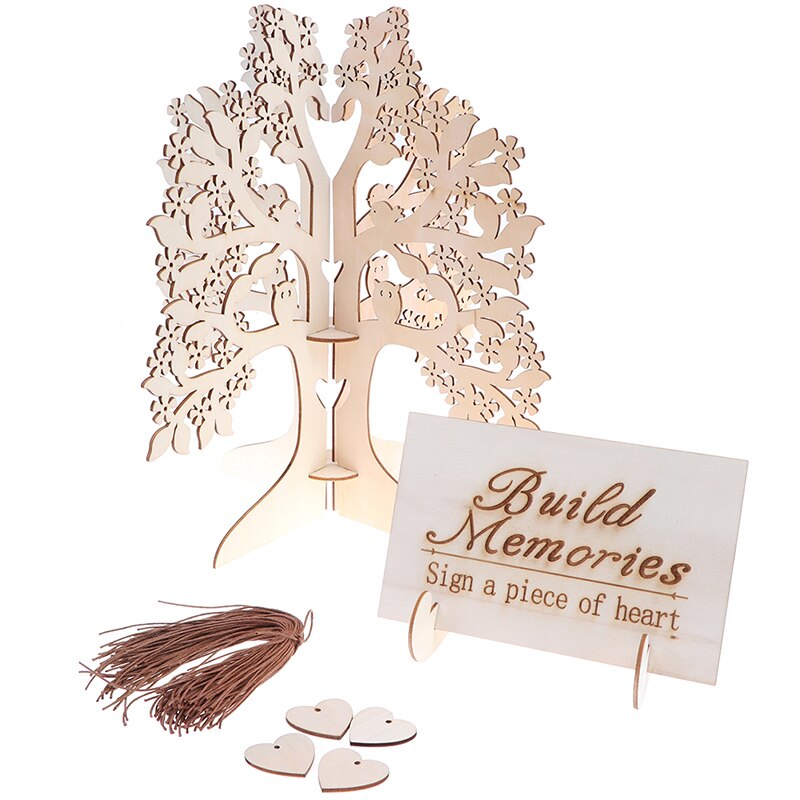 1 Juego de árbol de deseos de madera libro de invitados de boda árbol corazones colgante decoración para de boda: Default Title