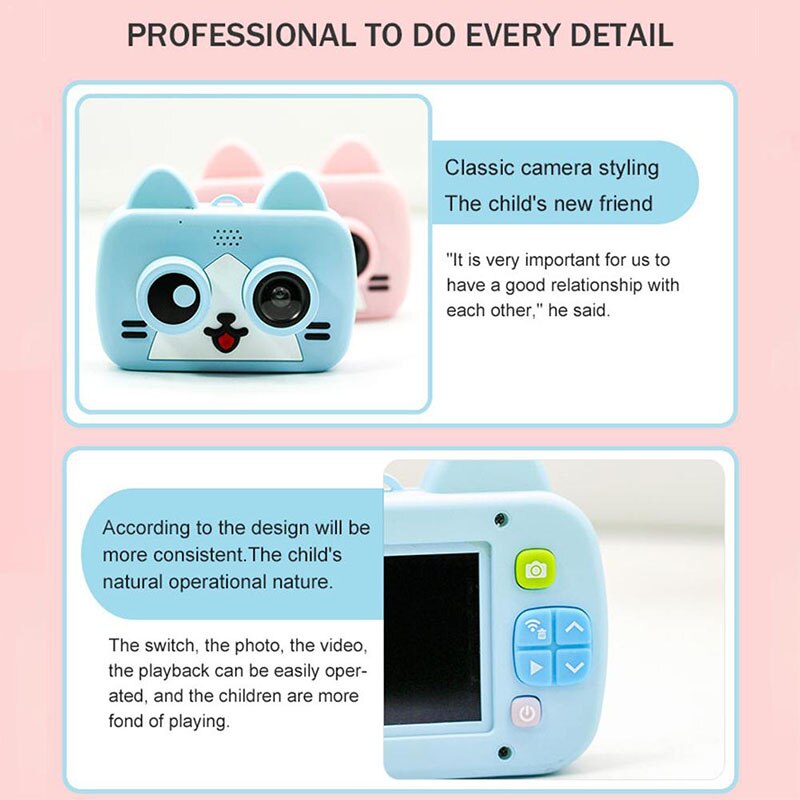 Cámara ultra-mini inteligente para niños IPS 1080P HD cámara Digital impermeable para niños 1200W cámara de dibujos animados de 2 pulgadas soporte WiFi tarjeta TF