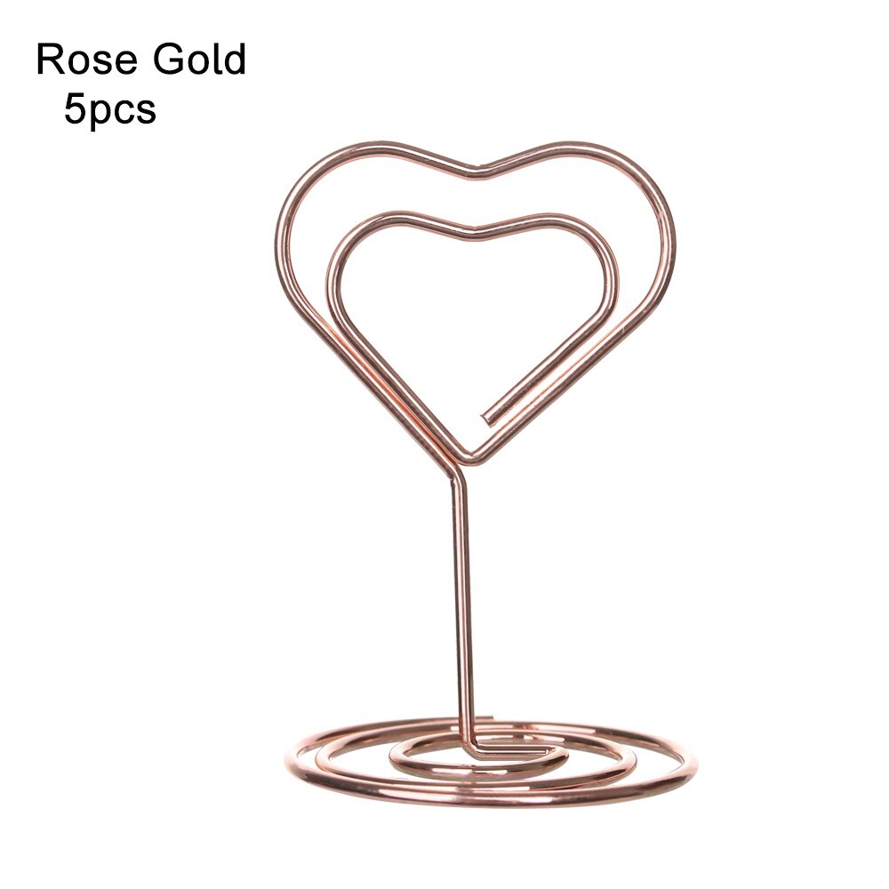 1/3/5Pcs Metal Heart Diamond Shape Clamp Place Card Holder Photo Clip Table Number Stand for Wedding Party Desktop Decor: Type1-5pcs-rose gold