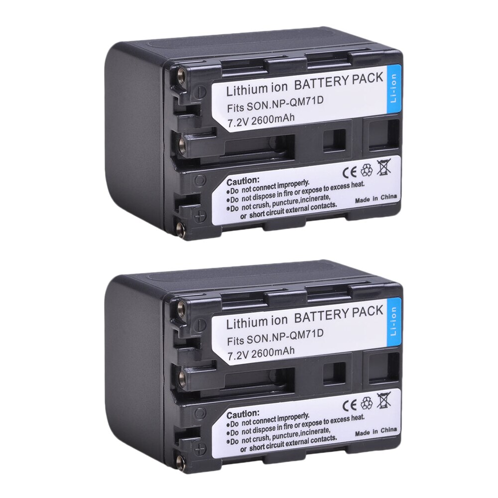 2600mah NP-QM71D QM71D Li-ion Battery for Sony Camcorder NP-QM70 QM71D NP-FM50 NP-FM30 NP-FM70 NP-FM71 NP-FM90 Camera: 2 battery
