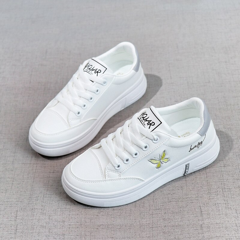 Small white shoes versatile flat bottom embroidered butterfly white shoes net red board shoes: Gray / 39