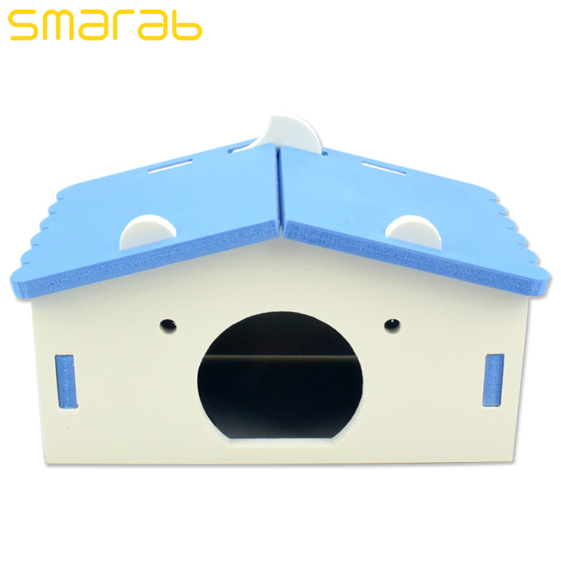 Lujosa jaula de madera para hámster, casa para Chinchilla, conejillo de indias, erizo, jaula para dormir portátil para hámster, decoración de jaula para mascotas: Blue