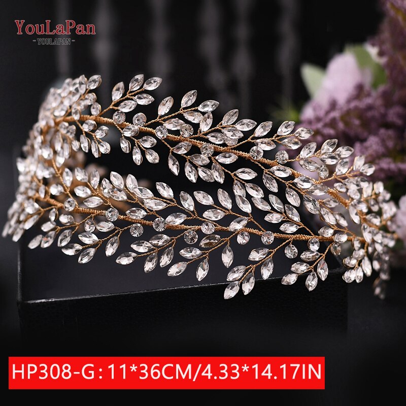 Youlapan HP308 Strass Bruids Haar Sieraden Bridal Tiara Diamanten Bruiloft Hoofddeksel Bridal Crown Silver Crystal Hoofdbanden: HP308-G