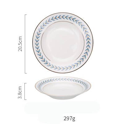 KINGLANG nowy liść obręczy złota ceramika płytki talerz hurtownia porcelany ryż salaterka deser ciasto danie: niebieski  głęboki Plate