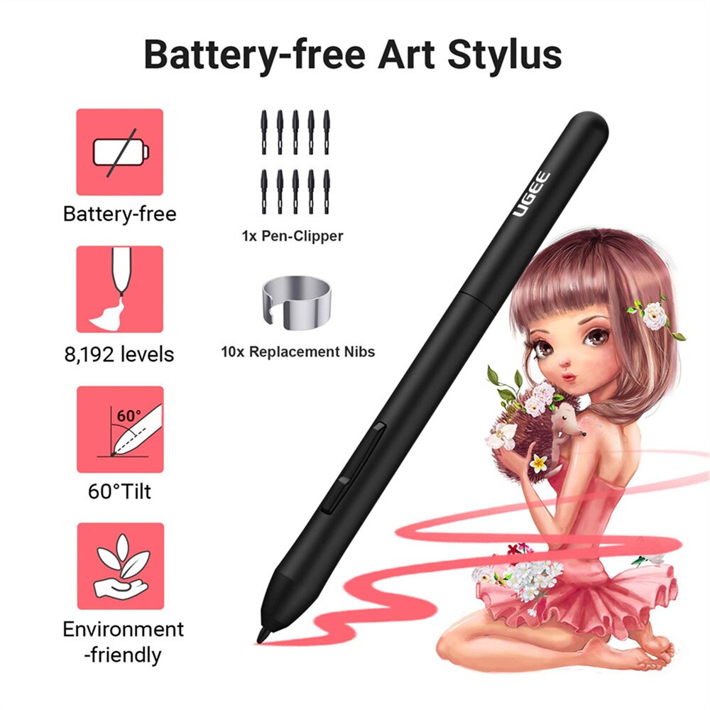 UGEE S640 Drawing Tablet 6.3x4 inches Digital Pen Tablets with Battery-free Stylus 10 Shortcuts Support Android Windows Mac OSU