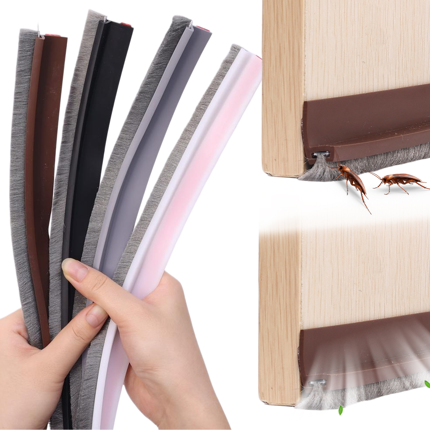 1/5M Self-adhesive Wind Dust Blocker Stopper with Brush Door Sealing Draft Stopper Strip Home Bedroom Sound Insulation Strip