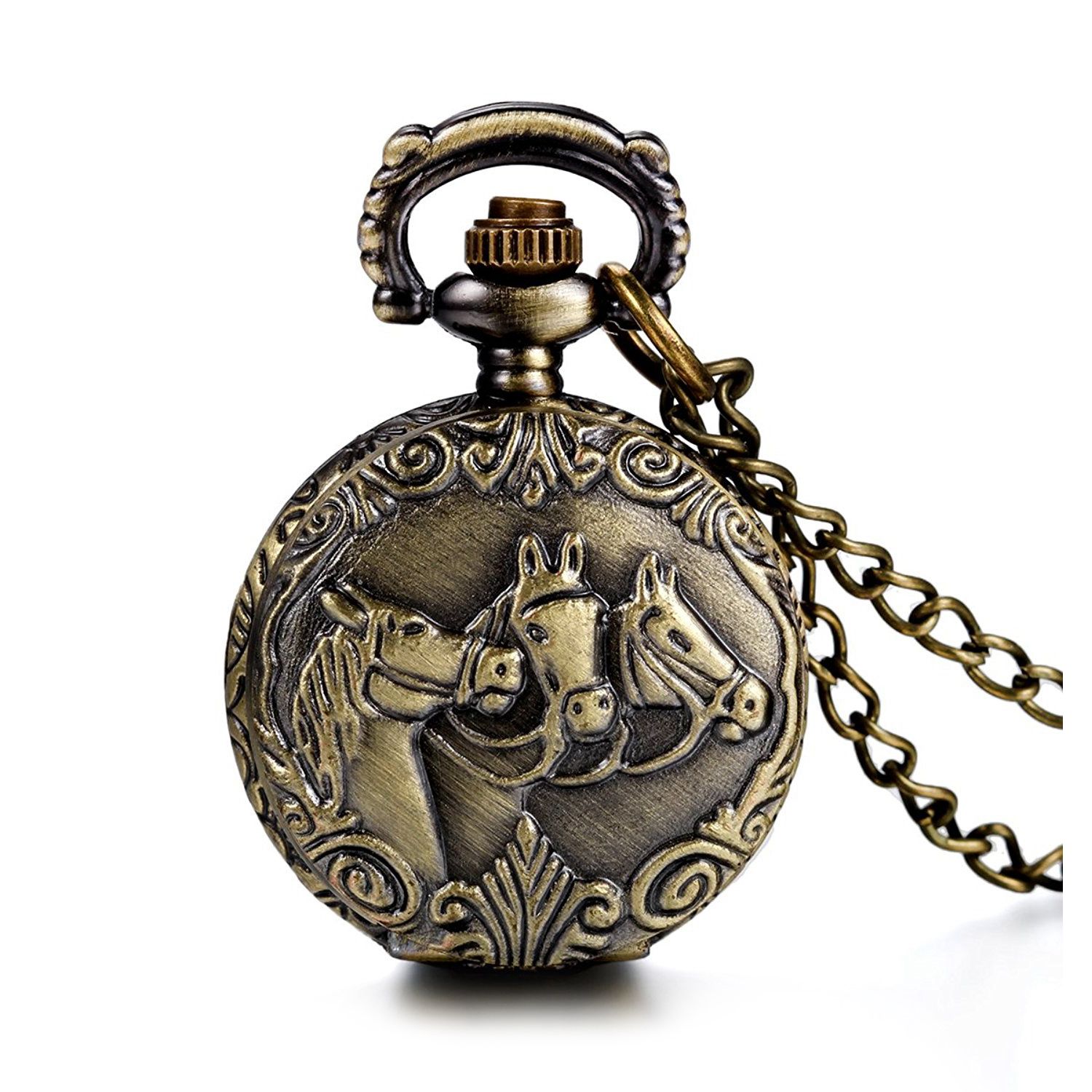 Praktisk antikke heste medaljon lommeur quartz hvid skive arabertal hel hunter sweater halskæde