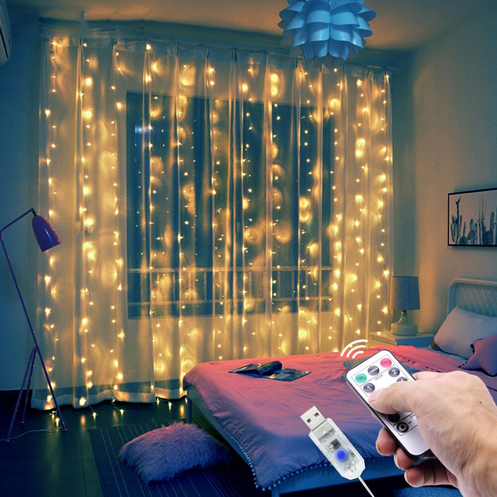 Cortina de luces LED guirnalda de luces Flash guirnalda de Control remoto para Año Navidad al aire libre boda decoración del hogar