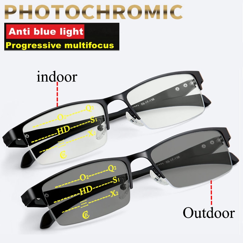 Transition Photochromic Progressive Reading Glasses Men Multi-Focus Anti Blue Ray UV400 Women Computer Hyperopia Spectacles