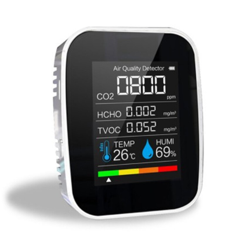 5In1 CO2 Meter Digital Temperature Humidity Tester Air Monitor Carbon Dioxide TVOC HCHO Detector: white