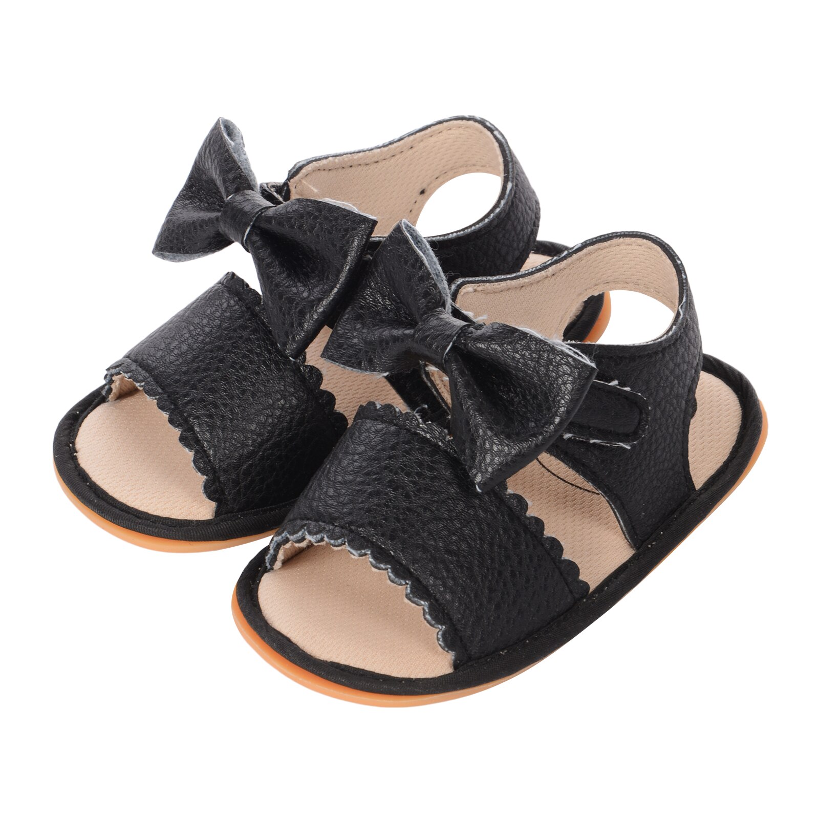 Sandalias para bebé y niña, zapatos para caminar con lazo de Color sólido, calzado para bebé de 0 a 18 meses: Negro / 13-18 meses
