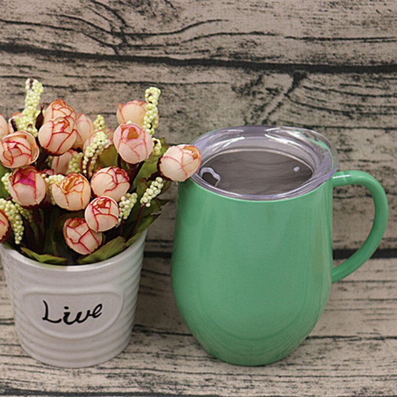 12oz bpa gratis dobbel vegg rustfritt stål melk drikke øl термокружка kopp egg form kaffe krus som lokk med håndtak: Grønn