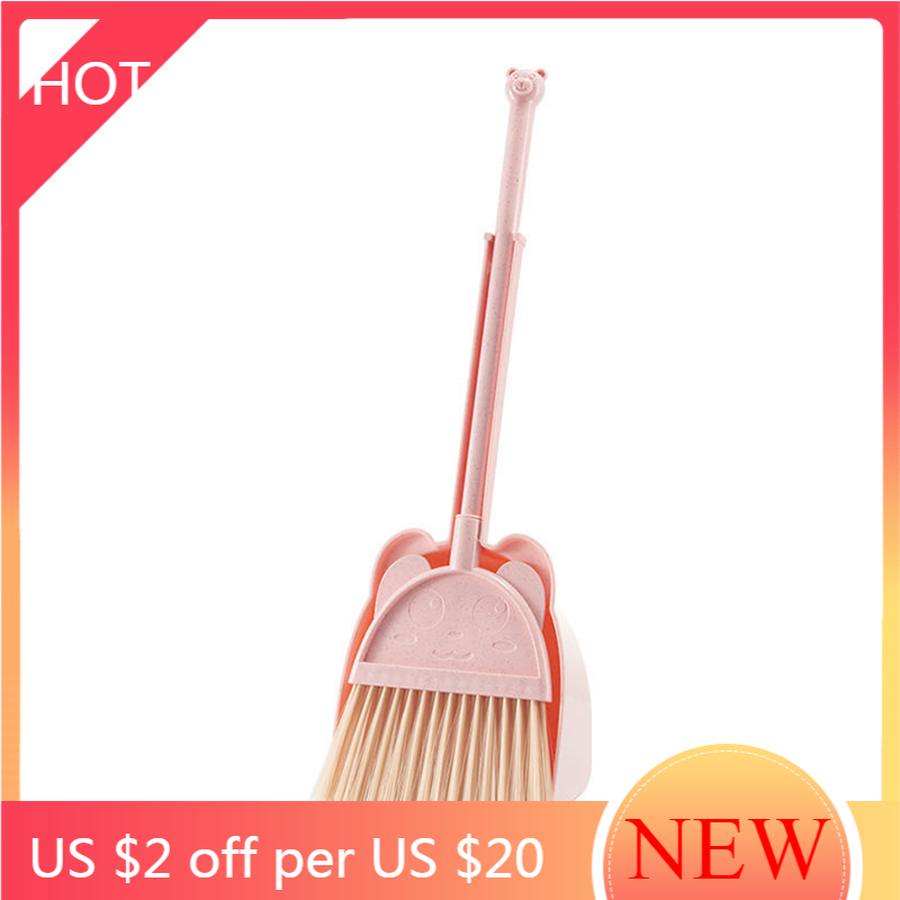 Juego de escoba de suelo rosa para niños, Recogedor de azulejos de soporte para interiores, artículos para el hogar, mango largo de plástico, bonito Recogedor ZZ50SB