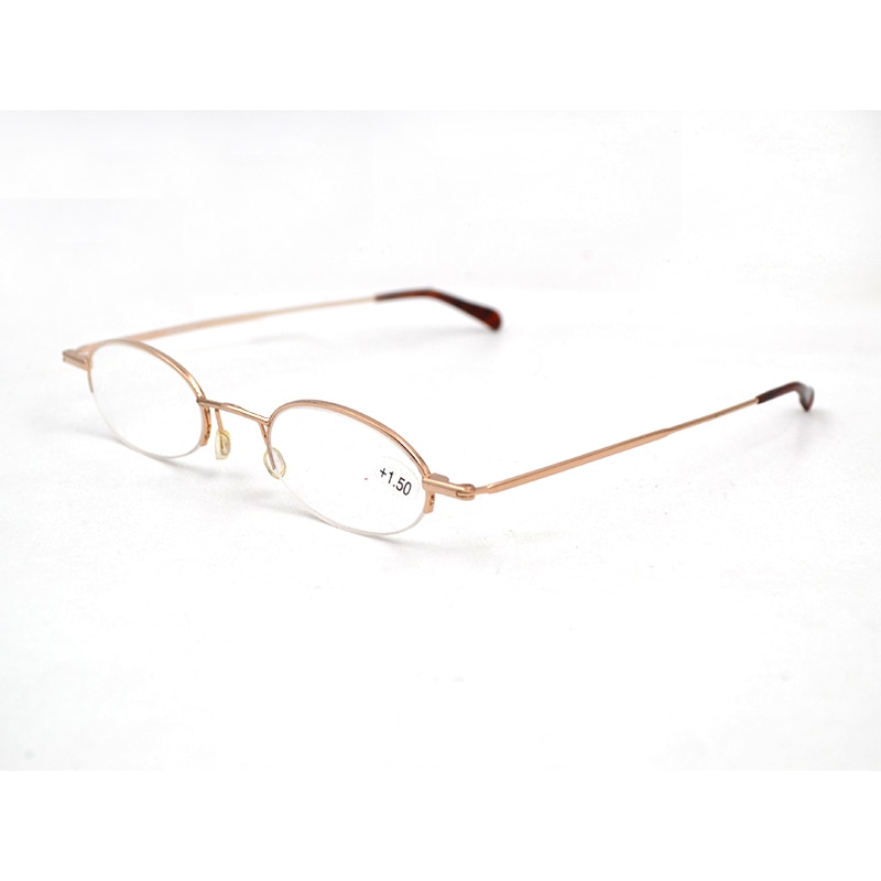 Pequeño Oval borde Semi pluma Gafas de lectura para los hombres y las mujeres Gafas lupa Gafas con montura metálica Gafas enviar con el caso L2