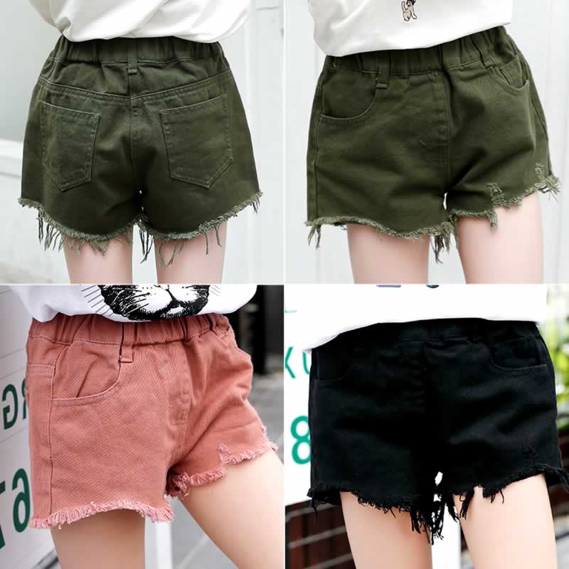 Children Summer Shorts Big Girls Cotton Clothes Elastic Wash Denim Shorts For 4 to 14 Years Old Kids Casual Pants