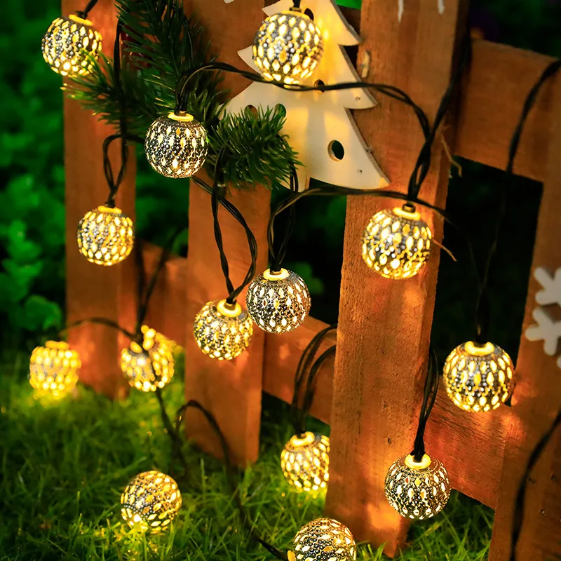 Luz Solar de bola marroquí de 12/7m, 5M/6M, lámpara de jardín de hadas impermeable para exteriores, 8 modos para jardín, patio, paso, iluminación exterior: orange / 6-10 W