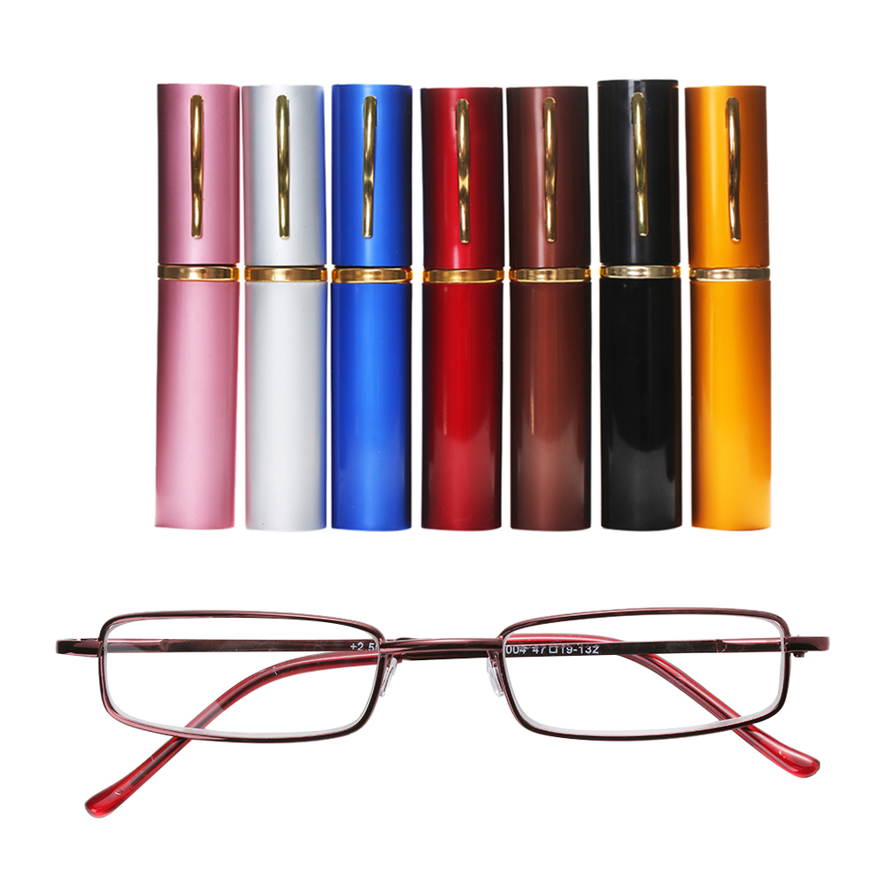 Unisex Rvs Frame Hars Leesbril 1.00-4.00 Met Tube Case Vouwen Anti Vermoeidheid Verziend Brillen