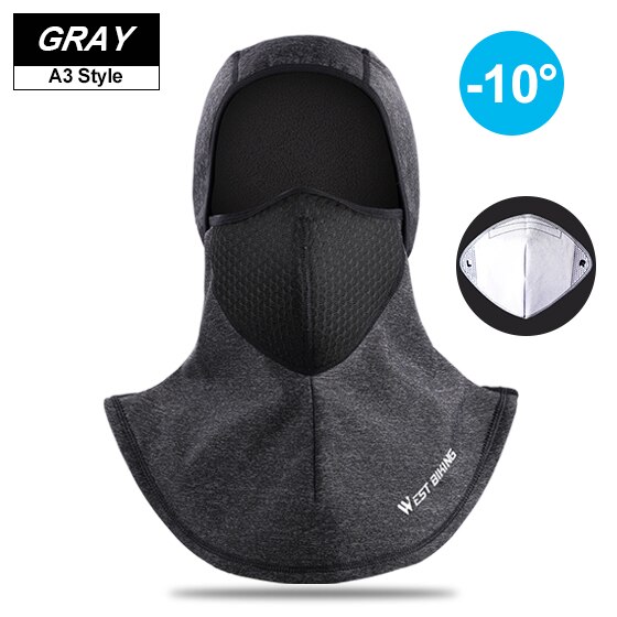WEST BIKING Winter Sport Cycling Cap Bike Full Face Cover Neck Warmer Men Women Scarf Ski Bicycle Motocycle Fleece Head Cap Hat: A3 with filter
