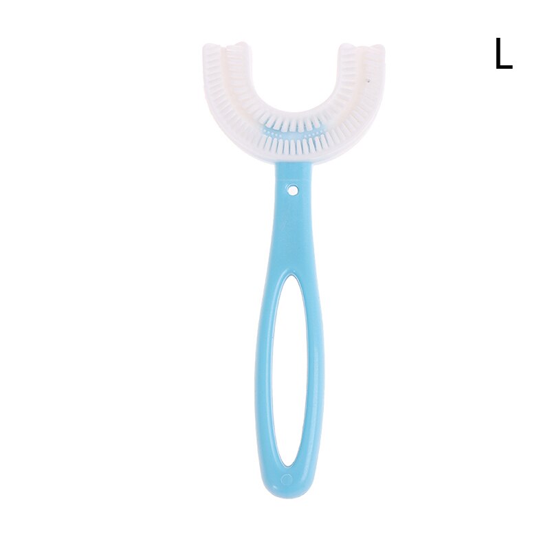 1PCS Cartoon Pattern Hand-Held Version U Silicon Toothbrush Children's Infant Toothbrush Mouth-Cleaning Manual Toothbrush: blue L