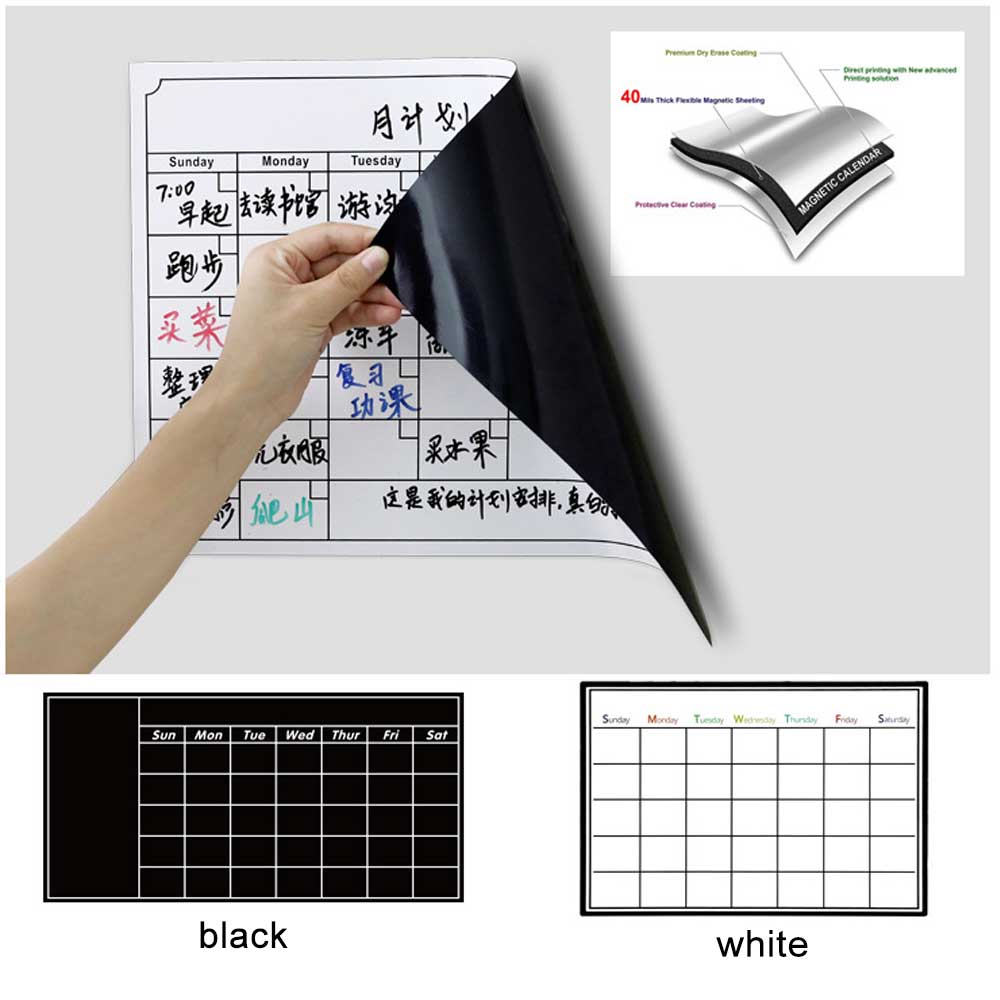 Umitive 1 stk magnetisk tør slet køleskab kalender hvid sort tavle memoliste til huskeliste månedlig daglig planner arrangør