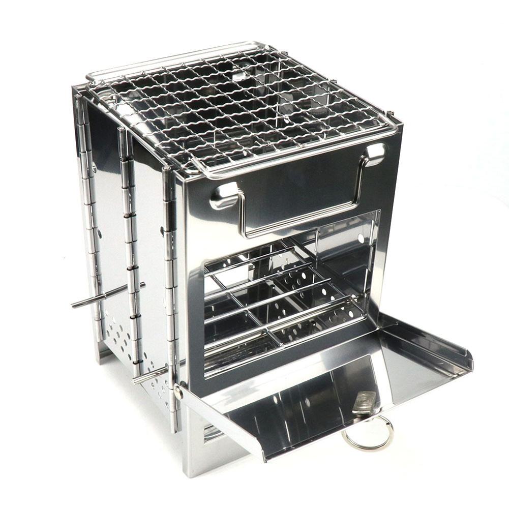 Outdoor BBQ Barbecue Stove Stainless Steel Camping Grill Portable Mini Wood Lightweight Cooking Folding Backpacking Picnic: Default Title