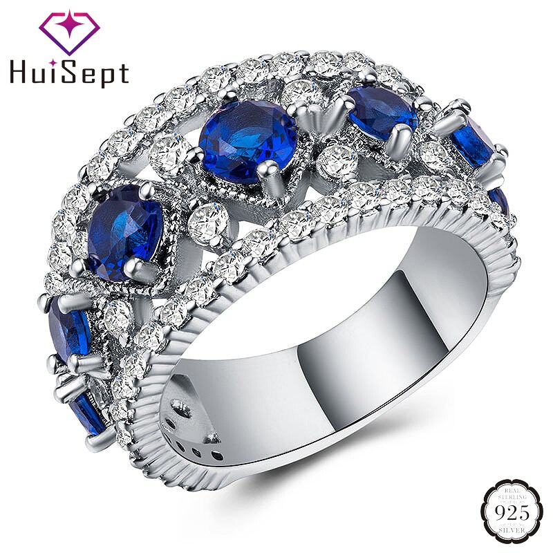 Huisept Elegante 925 Zilveren Ring Vrouwen Sieraden Geometrische Vormige Saffier Zirkoon Edelsteen Ornamenten Wedding Party Ringen