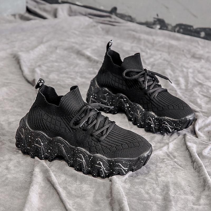 Newdiscvry åndbare kvinders platform sneakers kvinder chunky sko dame sneakers afslappet kvindefodtøj: Sort / 39