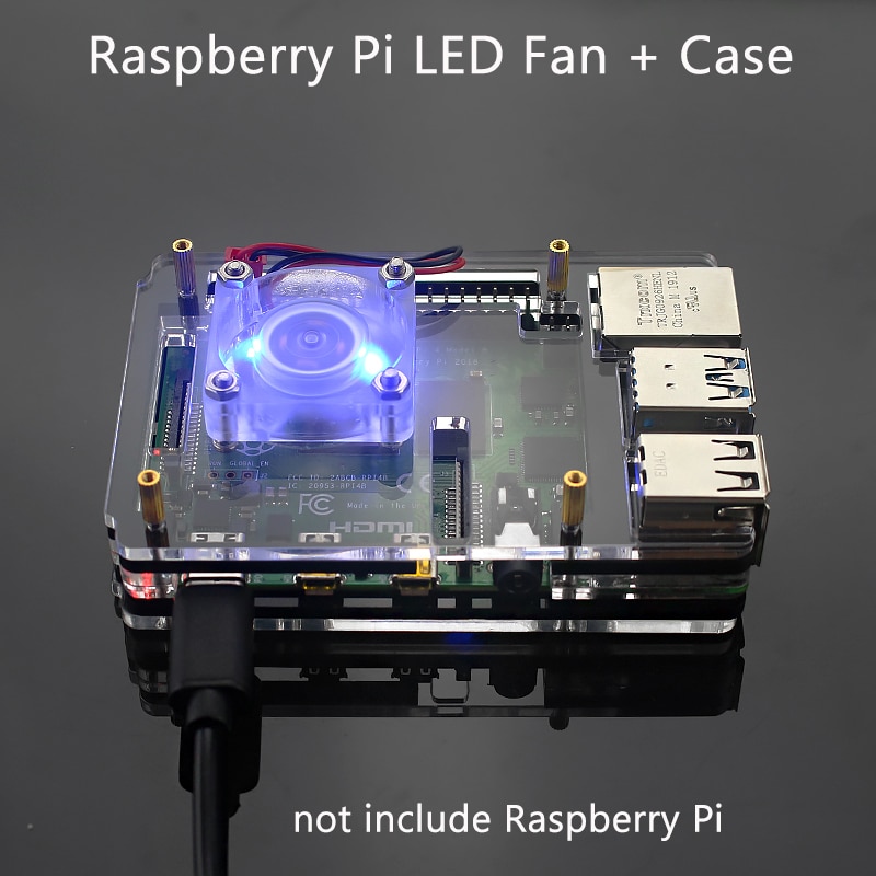 6 schicht Raspberry Pi 4 Acryl Fall Transparent Shell Unterstützung Blaue LED Lüfter für Raspberry Pi 4 Modell B