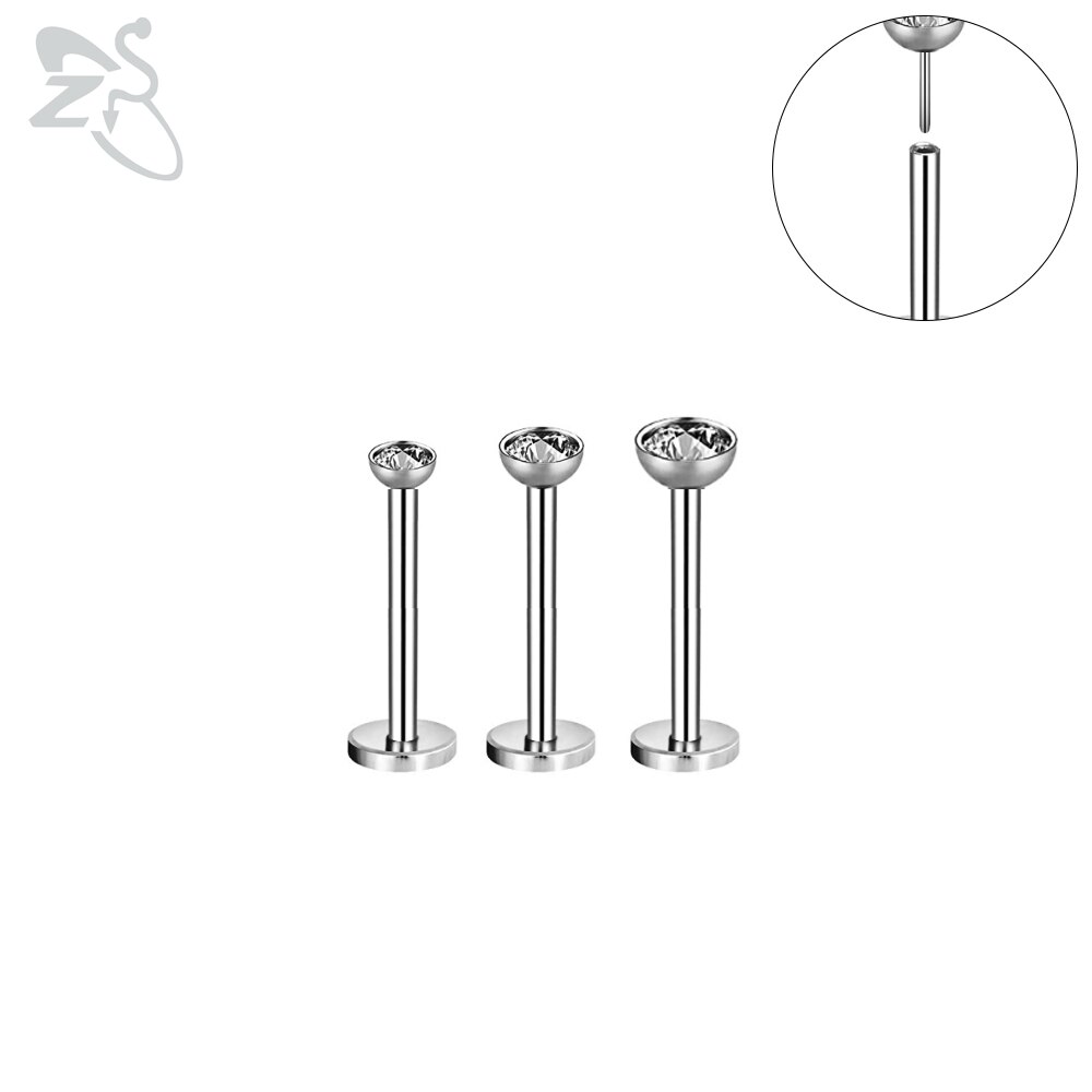 Zs 3 Stks/partij Cz Crystal Lip Piercing Set 6/8/10/12Mm Rvs Monroe Labret ringen Oor Tragus Helix Piercings Sieraden 16G: 16-10mm Silver