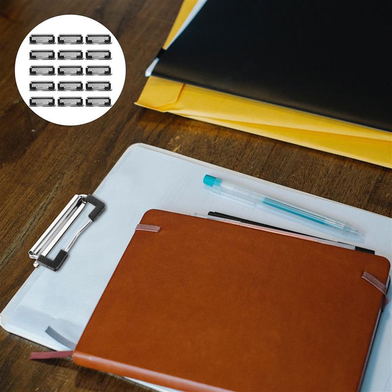 15pcs Clipboard Clips Mountable Metal Clip Spring-Loaded File Folder Clamps Office Hardboard Clips Stationery For School