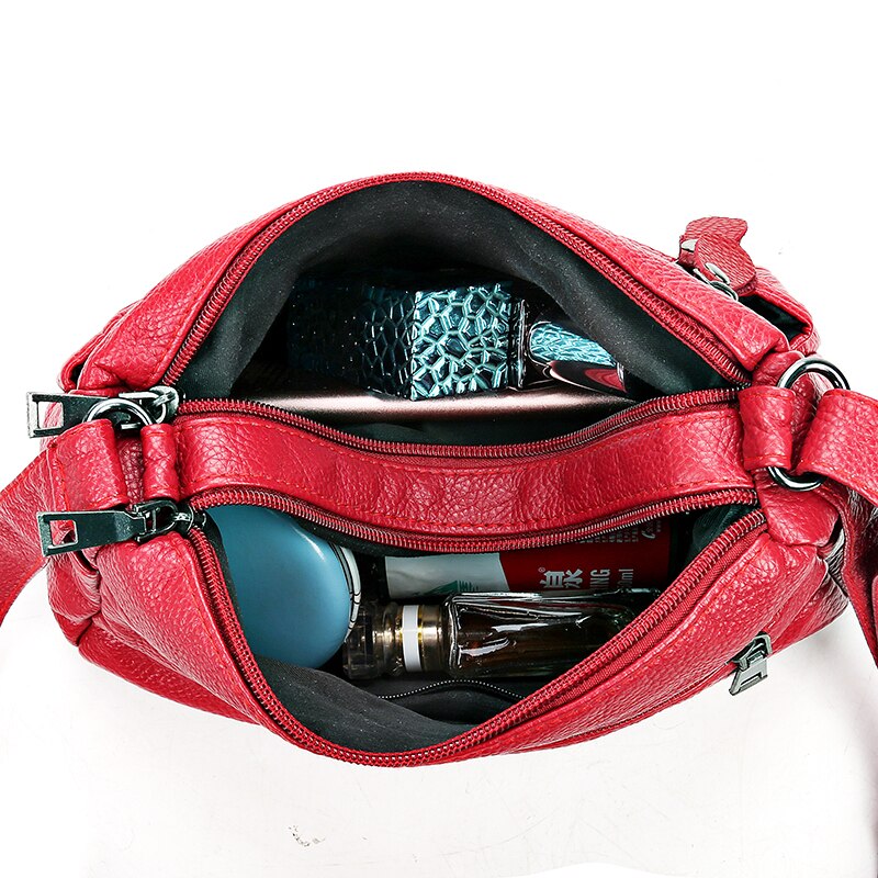 Women Bag Washed Pu Soft Leather Shoulder Bag Multi-layer Crossbody Bags Small Bag Brand Red Handbag Purse