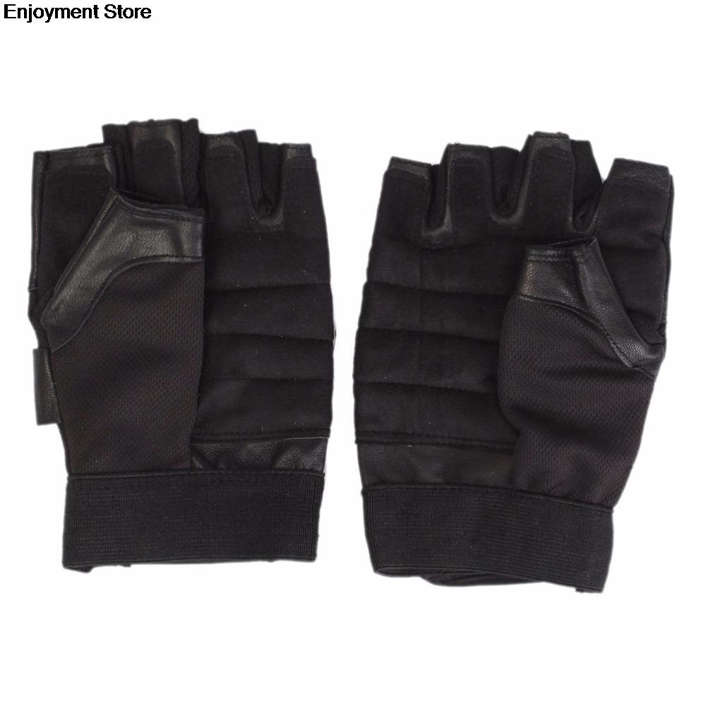 1 par män svart pu läder vikt lyft gym handskar träning handleds wrap sport träning träning fitness