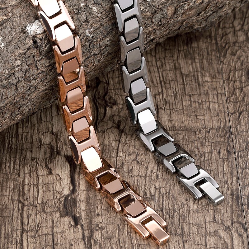 Healing Magnetic Bracelet Men/Woman Titanium steel 2 Health Care Elements Magnetic Tourmaline Rose Gold Bracelet Hand Chain