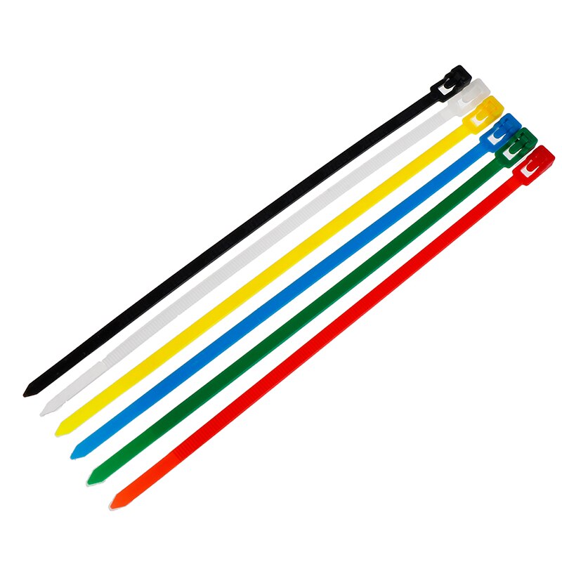 100 stk 200mm aftagelige kabelbindere farvet plast genanvendelige kabelbindere 6 farver