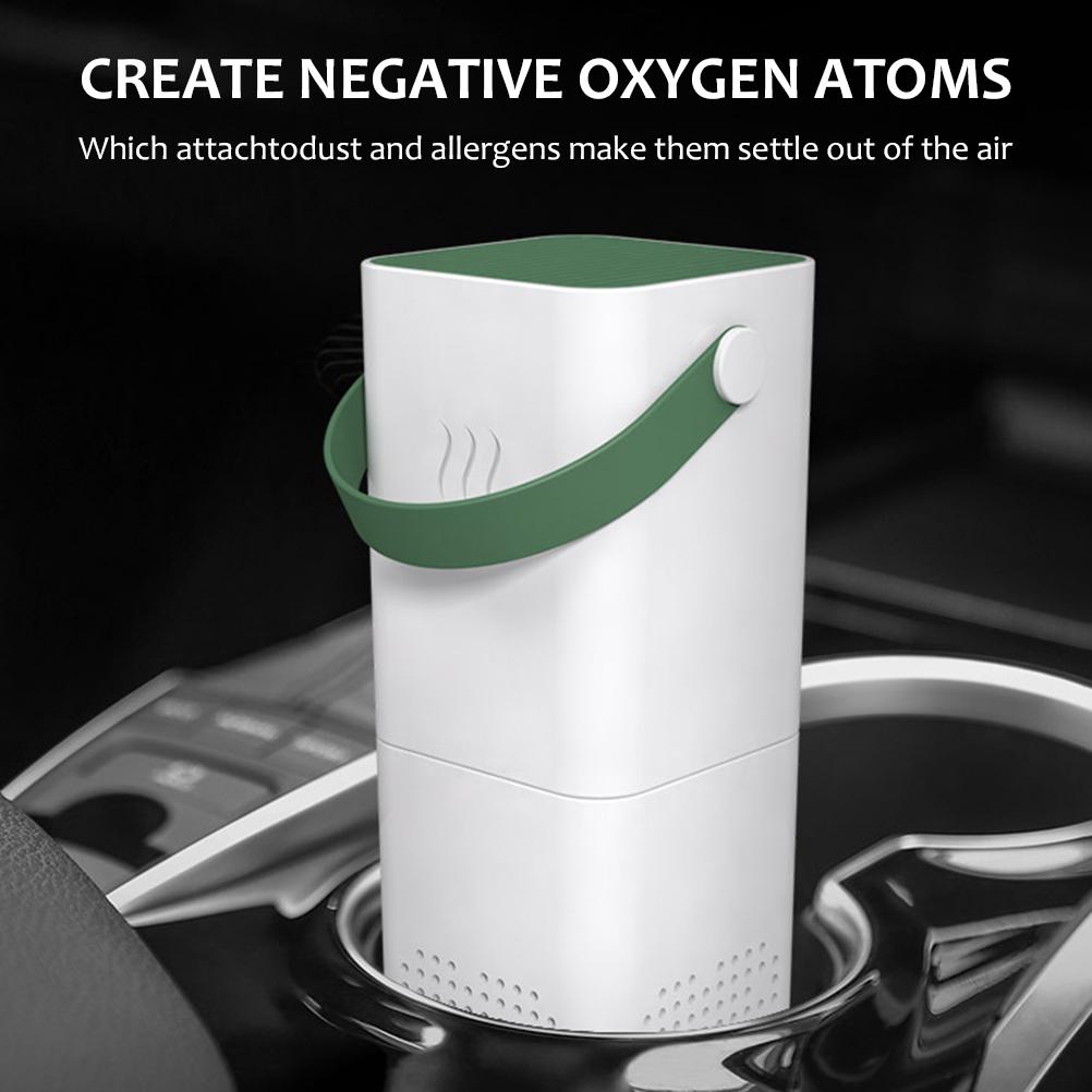Portable Car Air Purifier 6000 rpm Mini Air Cleaner Cleans with 5 Million Anions USB Charging Air Purifier for Home Office Car: 58x150mm green