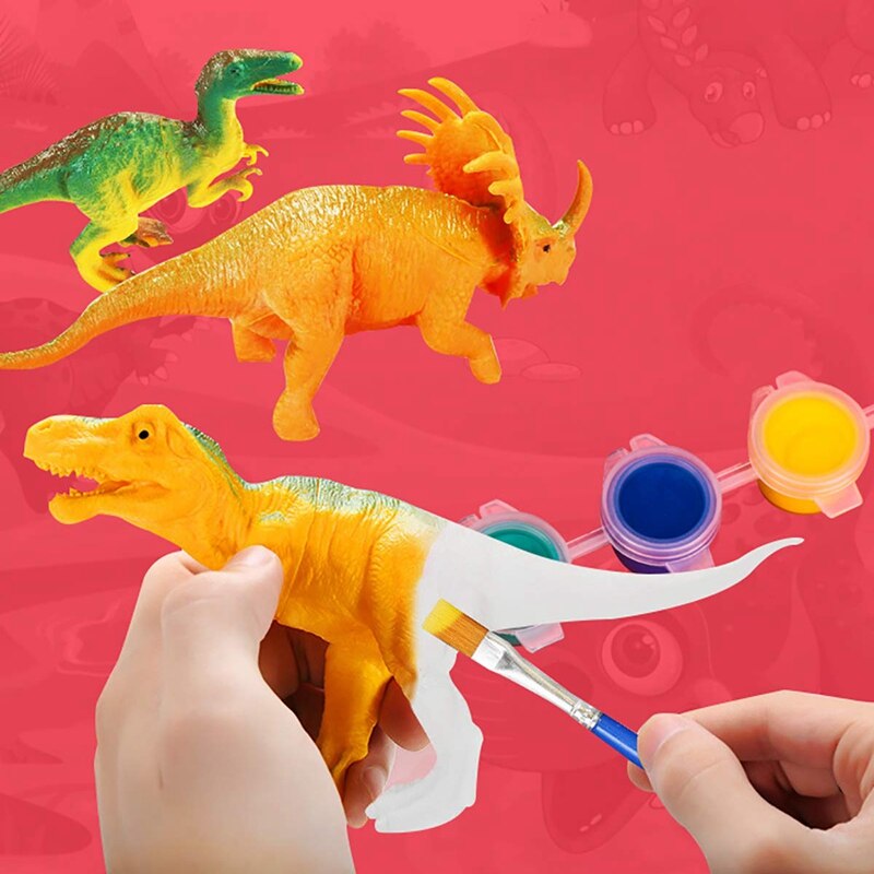 64Pcs Diy Doodle Speelgoed Dinosaurus Model Diy Arts Ambachten Verf Speelgoed Graffiti Speelgoed Educatief Set Voor Kids