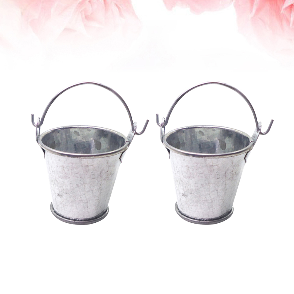 2 Stuks Mini Gegalvaniseerd Emmers Tin Emmer Emmer Model Mini Tuin Miniatuur Metalen Emmers Kind