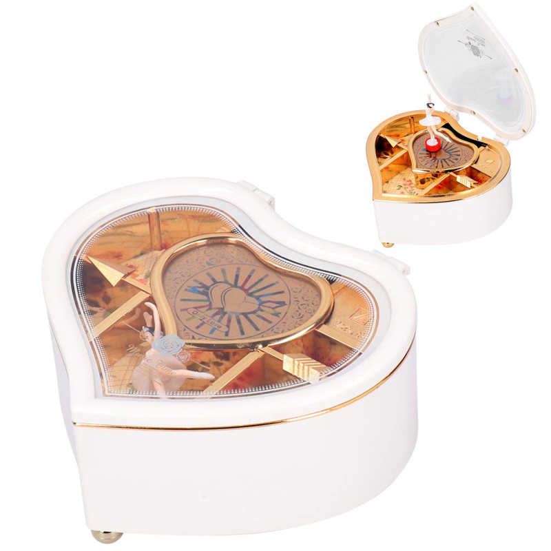 Music Box with Rotating Dancing Ballet Girl Cartoon Heart-Shaped Ornaments Home Decoration