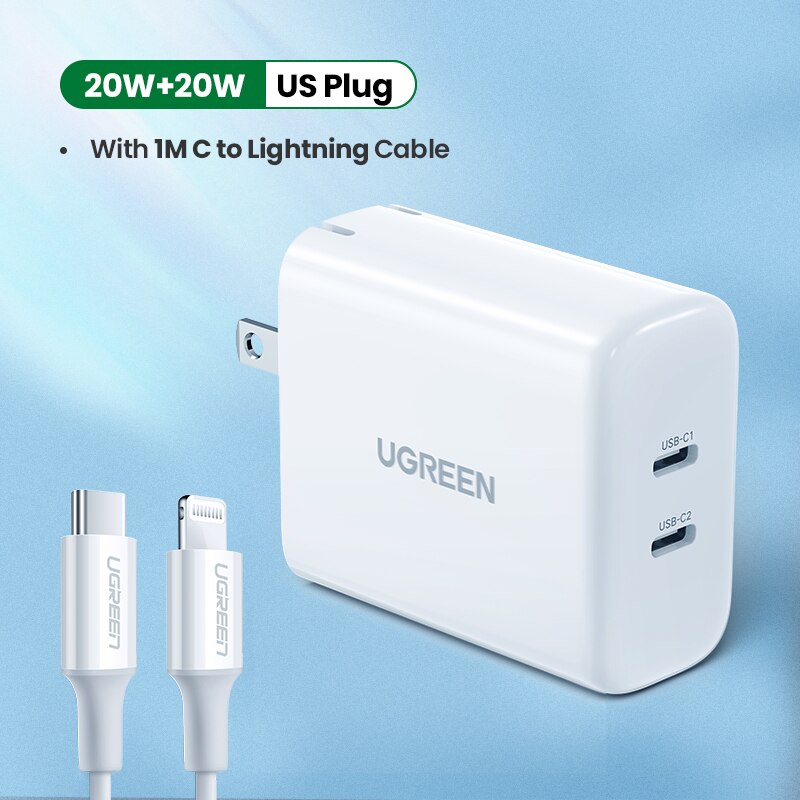 Ugreen Dual 20W Pd Usb C Lader Voor Iphone 13 12 Fast Charger Quick Charge 4.0 3.0 Opladen Voor samsung Mobiele Telefoon Oplader: US add C to L Cable