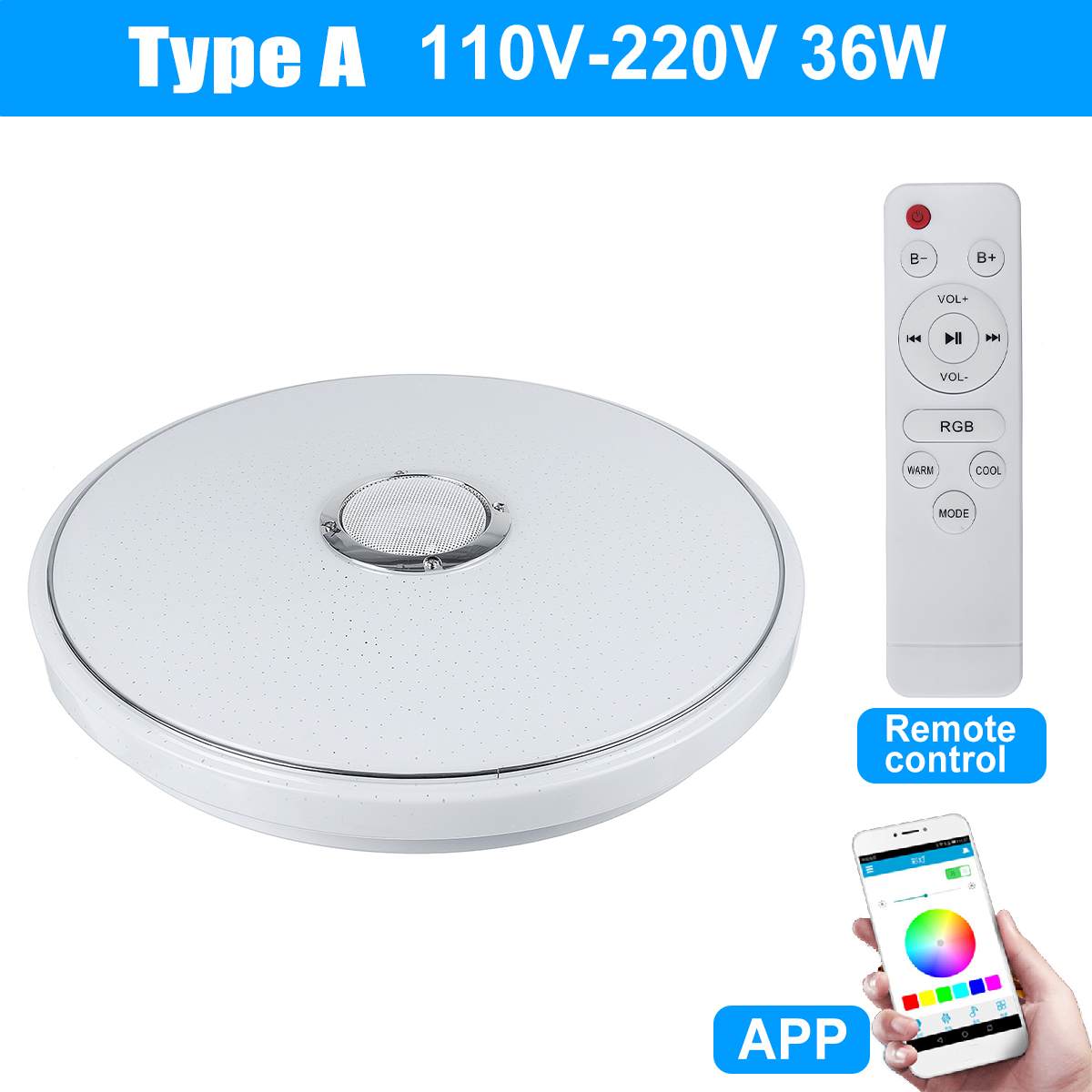 Moderne RGB LED Decke Lichter Hause beleuchtung 36W 60W APP bluetooth Musik Licht Schlafzimmer Lampen Clever Decke Lampe + Fernbedienung: APP Fernbedienung 110-220V