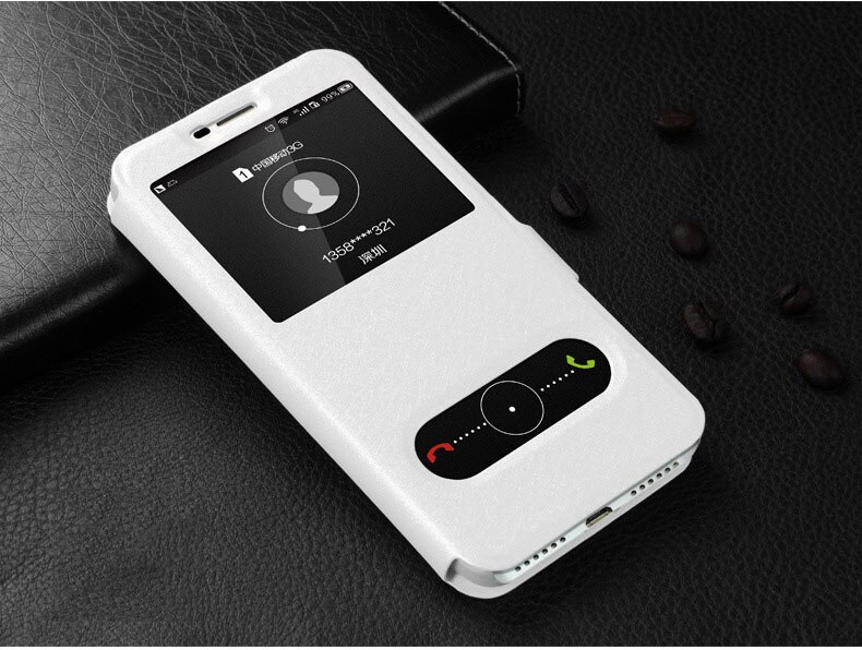 For Huawei Y3 Case Flip 5.0 Luxury Quick View Window Case For Huawei Y3 Cover PU Leather CRO-L22 CRO-U00 Phone Cases: white