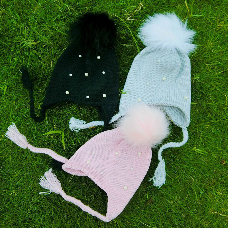 Baby vinterhue til børn pompon strikket baby dreng pige hue motorhjelm enfant børn småbørn vinterhue øre varm baby hue