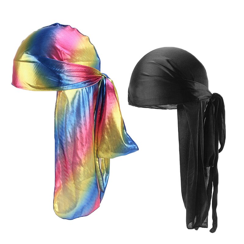 Silky Durags Men Durag Long Tail Doo Rag Black And Colorful BreathableTurban Pirate Solid Headwear 2pcs/lot: Royal Blue